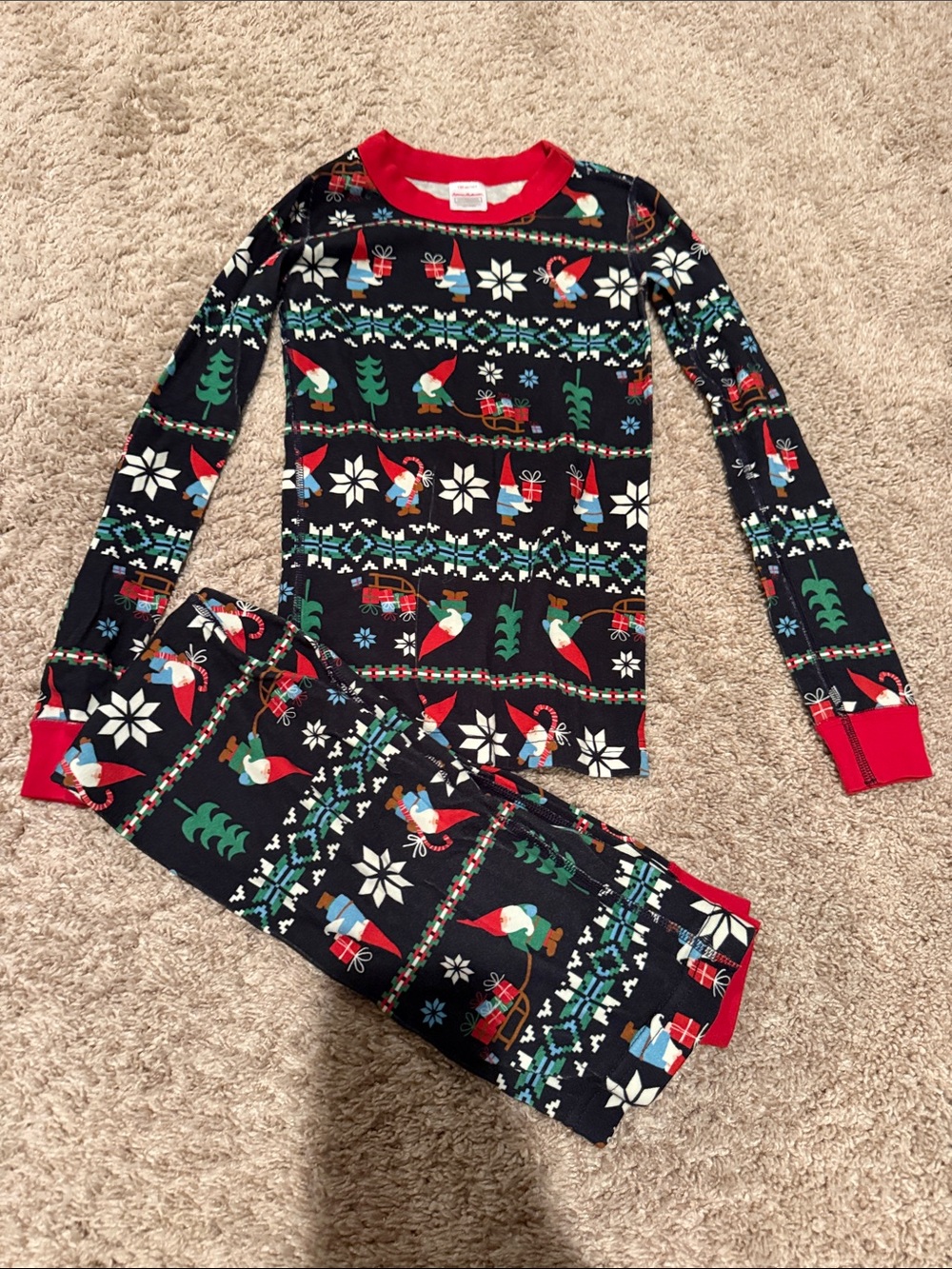 Hanna Andersson Navy Gnome Holiday Pajama Set with Red Trim